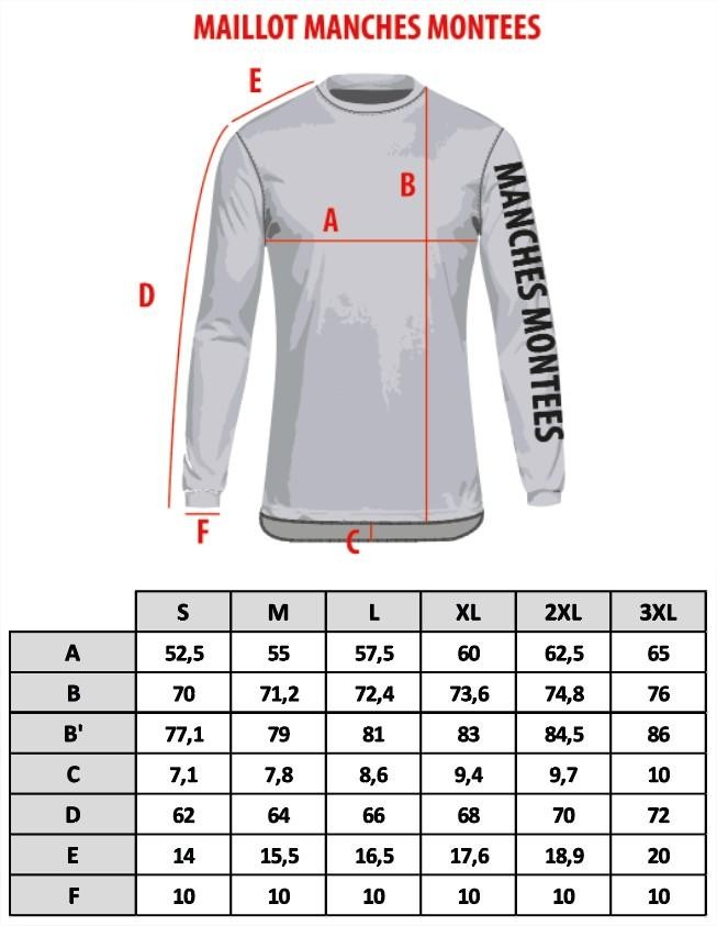Guide des tailles maillots cross First Racing 