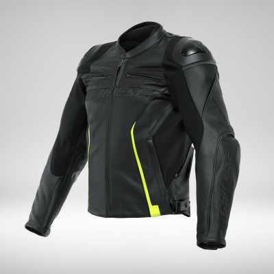 VR 46 Curb Leather Jacket Noir/Jaune